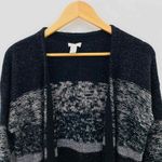 Chico's  Dark Academia Cardigan‎ Sweater sz 1 Medium Black Metallic Silver Wool Photo 4