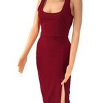 Lulus  Burgundy Red Bodycon Midi Dress Square Neck, Open Back, Side Slit, Size S Photo 2