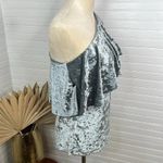 Tart Women's One Shoulder Blue Gray Velvet Blouse Size S Ruffle Top NWOT Photo 3