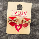 LUV Heart Earrings with Gold Bow Red Photo 0