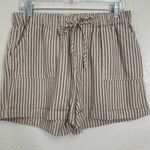 Just living Linen Blend Tan Gray Striped Pull On Shorts, Sz Medium Photo 0
