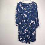 Torrid Blue Floral Challis Zip-Front 3/4 Tab Sleeve Shirt Dress Size 2X Pockets Photo 4