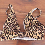 ASOS DESIGN Leopard Print Rib High Leg Thong Bikini Top US Size 4 UK 8 Brown Photo 0