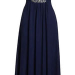 Eliza J Women Sz 8 Navy Blue Embellished Chiffon Gown Formal Elegant Chic Guest Photo 0