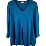 Habitat Teal Blue Linen Blend Knit V-Neck Top Size Small Photo 0