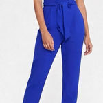 EXPRESS  V-Neck Tie Waist Straight Leg Jumpsuit with Pockets Photo 0
