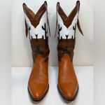 Montana West Vintage Montana Boots Cactus Western Horizon Scene Brown Tan White 7B RARE EUC Photo 1