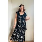 Vtg Y2K 90s Dress Size Medium Black Floral Print Fringe Witchy Whimsy Goth Photo 9