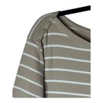 Chico's  Shirt Women XL Tan‎ White Striped Cotton Button Shoulder Long Sleeve Tee Photo 4