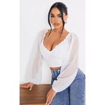 Pretty Little Thing NWT  Petite White Dobby Mesh Chiffon Sweetheart Blouse- Sz 0 Photo 1