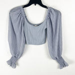 Urban Outfitters  Cynthia Blue Ribbed Sheer Balloon Sleeves Crop Top Size XS Photo 0