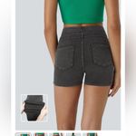 Halara NWT high waisted back pocket denim Women's Black Shorts size S. Pull on Photo 1