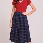 Vintage 60s 70s Wool Checkered Plaid A Line Skirt Size S Blue Photo 0