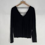 Good Luck Gem  Black Strappy Long Sleeve V-Neck‎ Blouse NWT Size L Photo 8