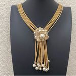 Vintage Unsigned Vendome Multistrand Faux Pearl Gold Mesh Chain Tassel Necklace Photo 9