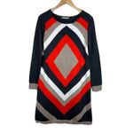 Eliza J dress geometric gray tan red white chevron colorblock rib knit midi M Photo 1