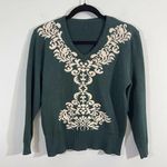 Vintage 70's Women's Green Graphics Rhinestone Graphics Fitted Sweater Size XS Photo 0