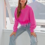 Altar'd State Feather Trim Sweatshirt Altar’d state Women’s size Medium Hot Pink Super Soft Photo 0