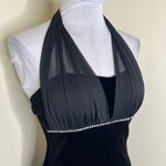 Taboo VTG Halter Dress MEDIUM Velvet Tulip Hem Rhinestone Velour Black Y2K Party Photo 3