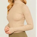 Love Tree Mary Turtleneck Ribbed Top Soft Stretchy Material Oatmeal Long Sleeve Fitted Photo 0