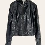 Juicy Couture Black Embossed Logo Print Zip Up Mock Neck Moto Jacket Size XL Photo 0