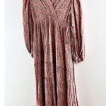 Max Studio Long Sleeve V Neck Printed Midi Dress Maroon Red Small Photo 6