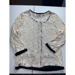 Issi  Cream Lace Cardigan Black Trim Button‎ Down Long Sleeve Elegant Photo 15