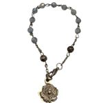 1 Decade Rosary Beaded Bracelet Rose Charm Heart Mary Portrait Christian Silver Photo 7
