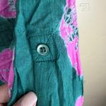 Elan Sand Dollar Teal Pink Button Up Tunic Shirt Womens XS Rayon Roll Tab Sleeve Photo 8