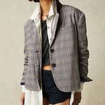 Free People Checkered Blazer in Blue and Brown Size Small Photo 0