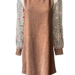 Renee C . Brown Metallic Dress with Sheer Mesh Embroidered Long Sleeves; Sz M Photo 0
