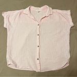 BeachLunchLounge Light Baby Pink Gauze Short Sleeve Cotton Button Down Top Photo 0