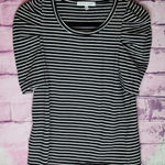 Rebecca Minkoff BLACK WHITE STRIPED SHIRRED SHOULDER DRESSY BASIC TEE XS Photo 0