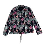Banana Republic  Jacket Womens Medium Black Pink Bird Print Drapery Bomber Casual Photo 0