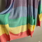 Debut  Rainbow Color Block Waffle Knit Cardigan Sweater Longline Pockets S-M Photo 2