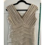 Adrianna Papell  Champagne Pleated Ruffled Cocktail Formal Elegant Dress Sz 8P Photo 2