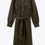 ZARA NEW  Faux Leather Self Tie Midi Dress Khaki Photo 2
