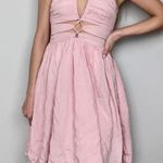 Lookbook Store Light Rose Pink Criss-Cross Cutout Front Sleeveless Halter Dress Photo 1