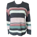 Pink Rose  Women's Striped Crew Neck Sweater - Gray, Pink, Green Size M Photo 0