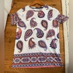 Tory Burch Dapper Paisley Print T-Shirt White Size S Short Sleeve Pima Cotton Photo 0