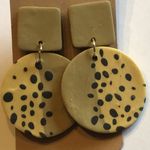 Gold Shimmer and Black Dotted Retro Boho Clay Earrings Photo 1