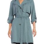 7 For All Mankind Blue Lightweight Gunflap Front Tie Trench Coat Jacket Size L Photo 0