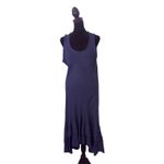 SAGA Made in Italy Ruffle Hem Midi Maxi Linen Dress Blue Size S/M Quiet Luxury Photo 3