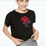 PINK - Victoria's Secret NTM: Victoria’s Secret PINK Black Crop Top w/ Red & Purple Rhinestone Rose Sz M Photo 13