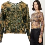 Miaou Graphic Mesh Top in Black and Tan Size M Brown Size M Photo 1