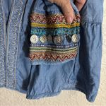 Chico's  Coin Detailed Lightweight Jacket Boho Jean Chambray XLP 3P Embroidered‎ Photo 5