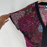Marc Bouwer Pink Blue Paisley Feather Patterned Zip Front Dolman V Photo 2