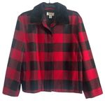 Talbots Soft Red & Black Buffalo Plaid 100% Wool Full Zip Faux Fur Collar Jacket Photo 0