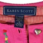 Karen Scott Pink Floral Hearts Embroidered Long Sleeve Top Women's Medium Y2K Photo 2