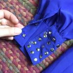 Urban Outfitters COBALT BLUE STUDDED SHEER LONG SLEEVE BLOUSE Photo 3